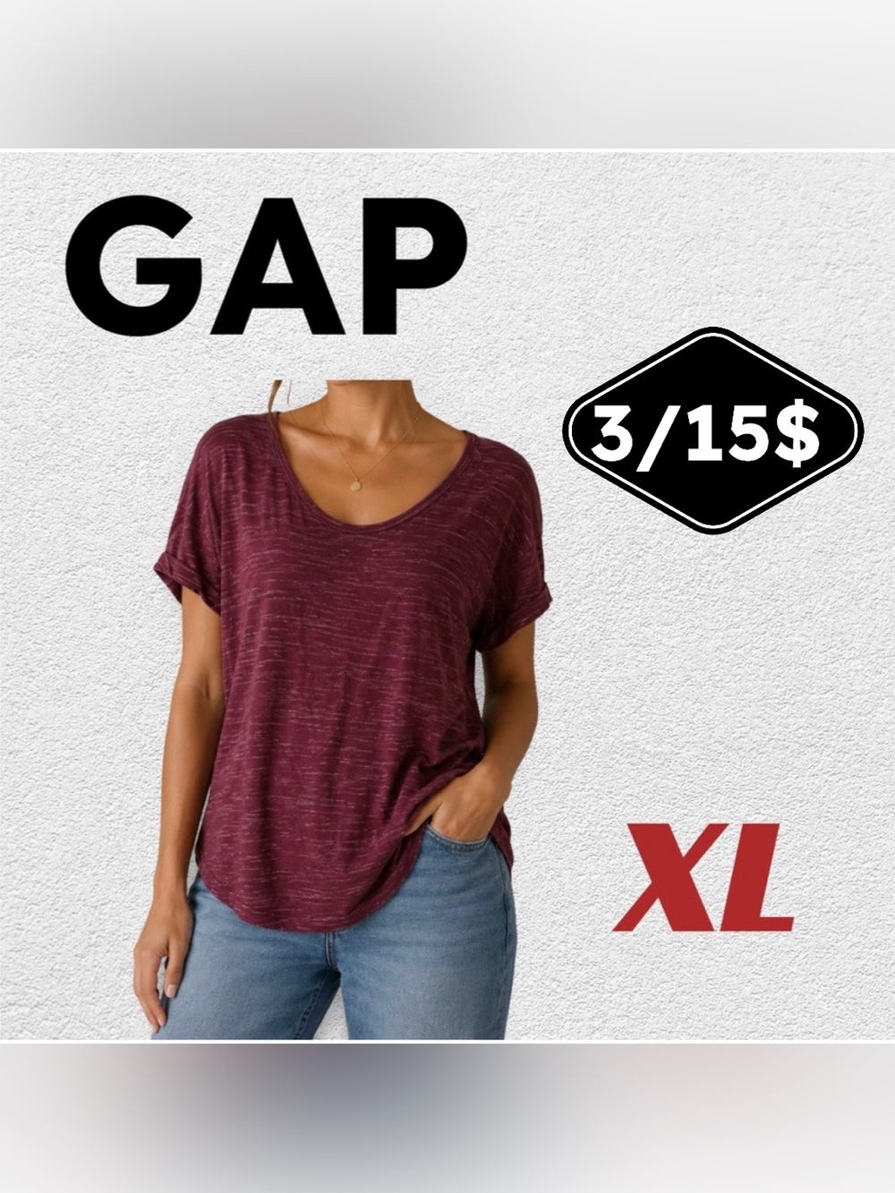 🔶3/15$✌️FAIR GAP | XL | Timeless basic Scoop neck Burgundy Luxe T Shirt❗️read